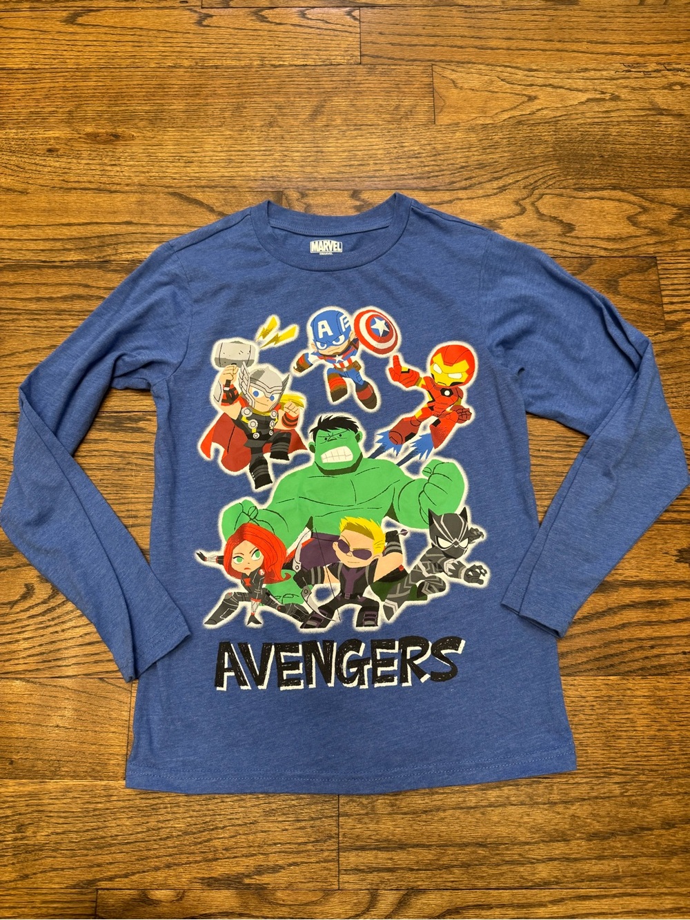 Marvel Avengers Long Sleeve Graphic T-Shirt Youth Medium Blue Hulk Iron Man Capt